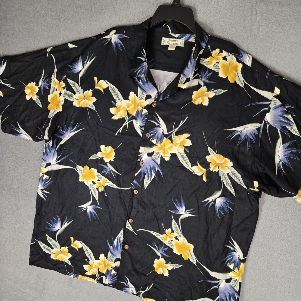 Tommy Bahama Camp Hawaiian Shirt‎ Mens 2XL Silk Blue Aloha Floral Summer Vtg